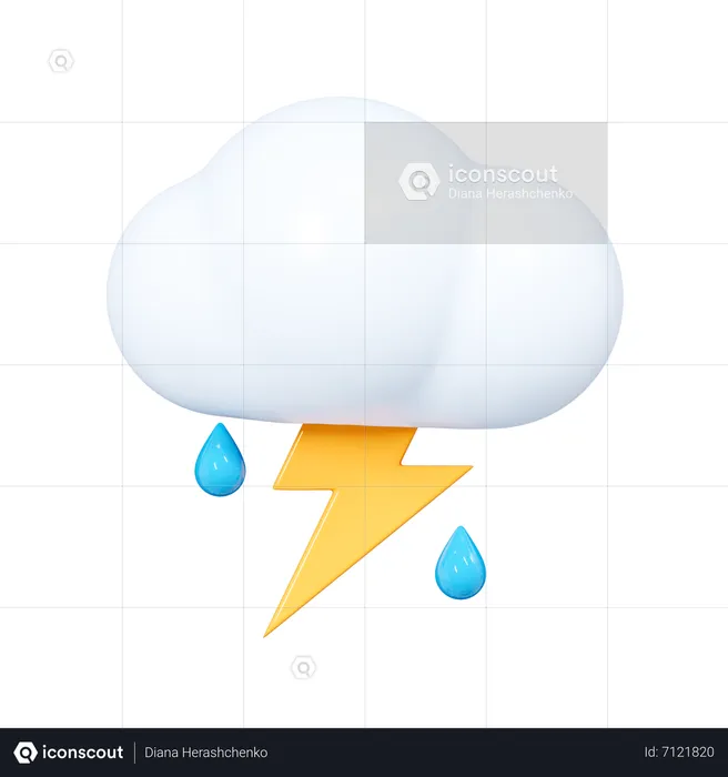 Nube con relámpagos y gotas de lluvia  3D Icon