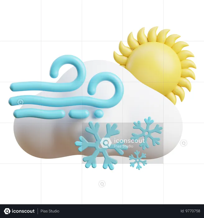 Nube de nieve ventosa con sol  3D Icon