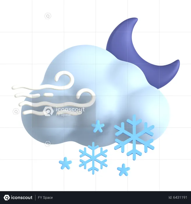 Viento nublado y nevado por la noche  3D Icon