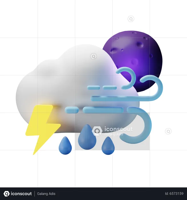 Nublado trovoada chuva forte ventoso  3D Icon