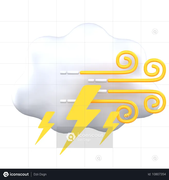 Nublado trueno con viento  3D Icon