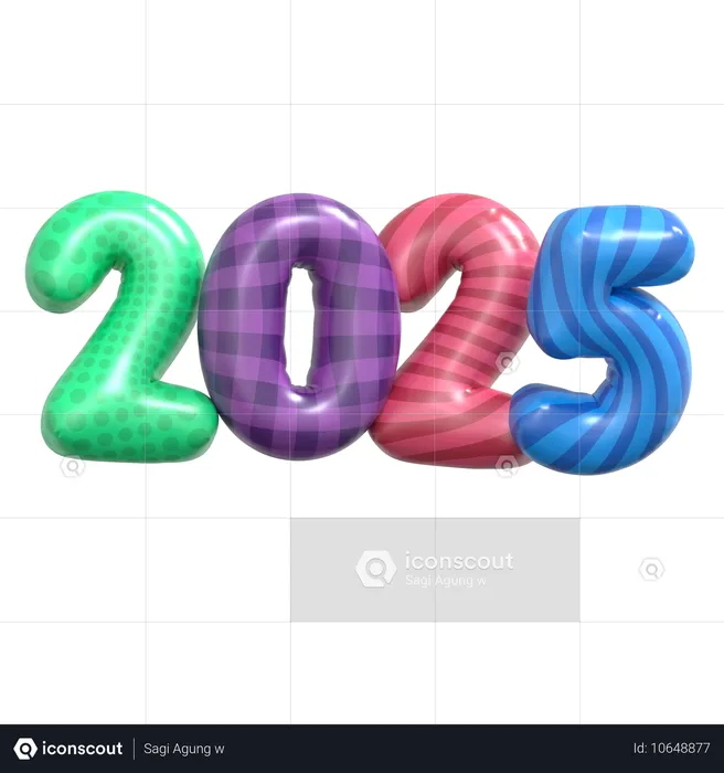 Number 2025 Shape Balloon  3D Icon