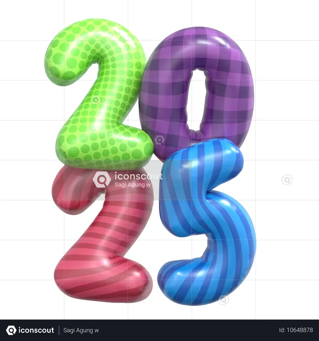 Number 2025 Shape Balloon  3D Icon