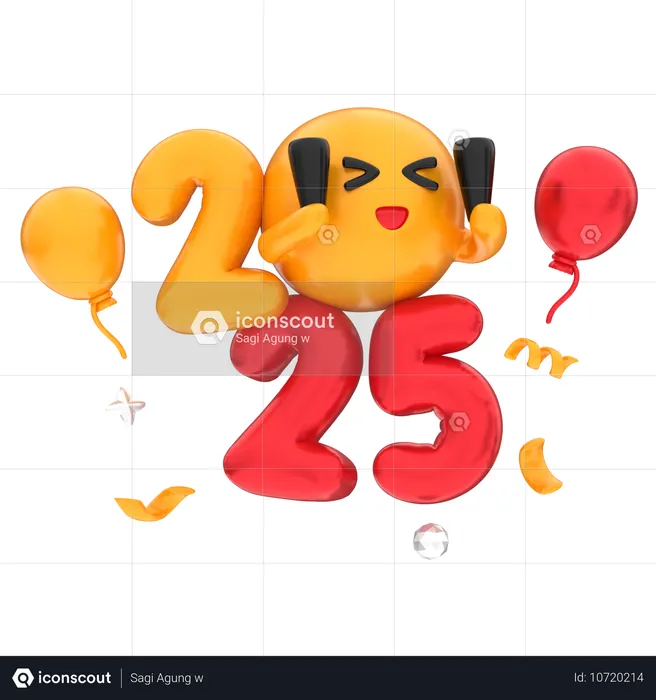 Number 2025 with party emoji  3D Icon