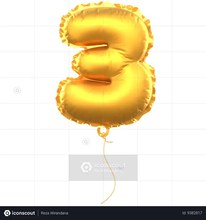 Number 3 Balloon  3D Icon