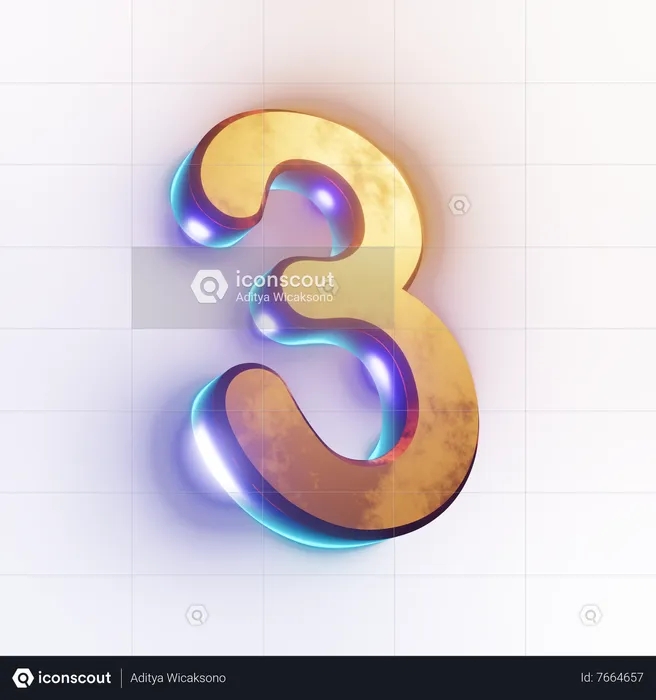 Number '3' text effect  3D Icon