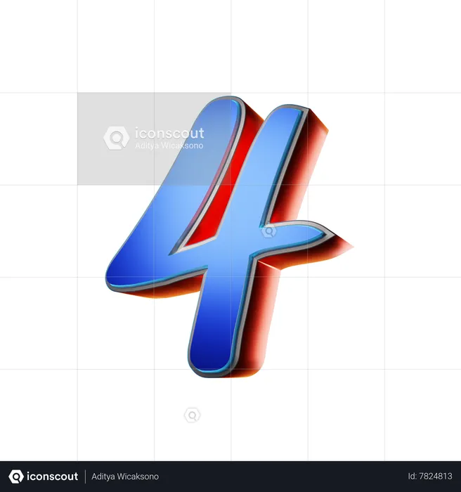 Number 4 Typography  3D Icon
