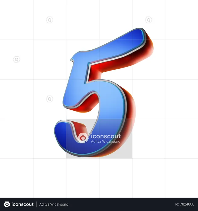 Number 5 Typography  3D Icon