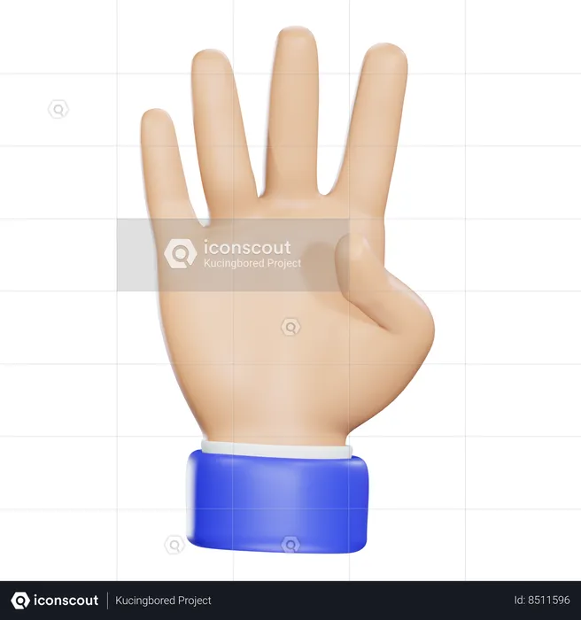 Number Four Hand Emoji 3D Icon
