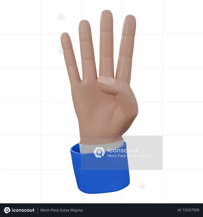 Number Four Hand Gesture  3D Icon