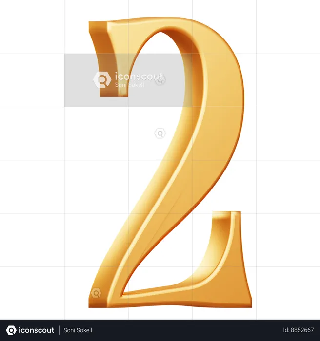 Número dois dourado  3D Icon