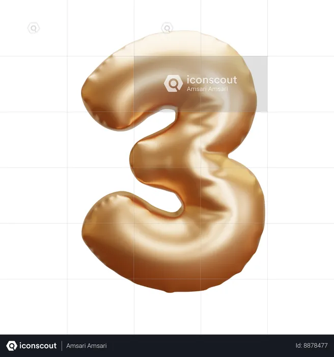 Número tres Emoji 3D Icon