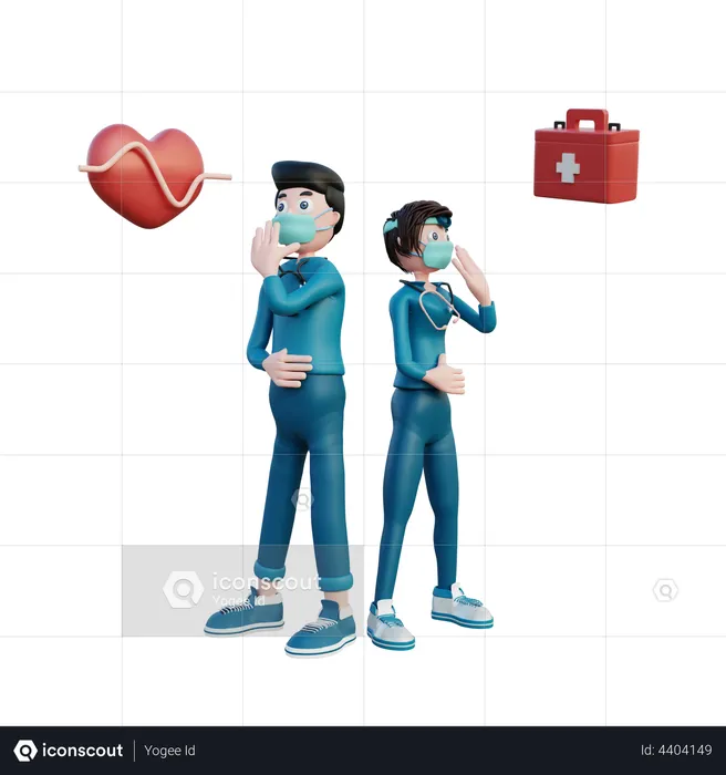 Nurse and doctor wearing mask  3D Illustration