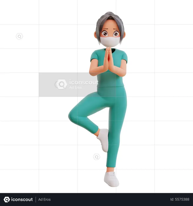 Nurse Doing Yoga  3D Illustration