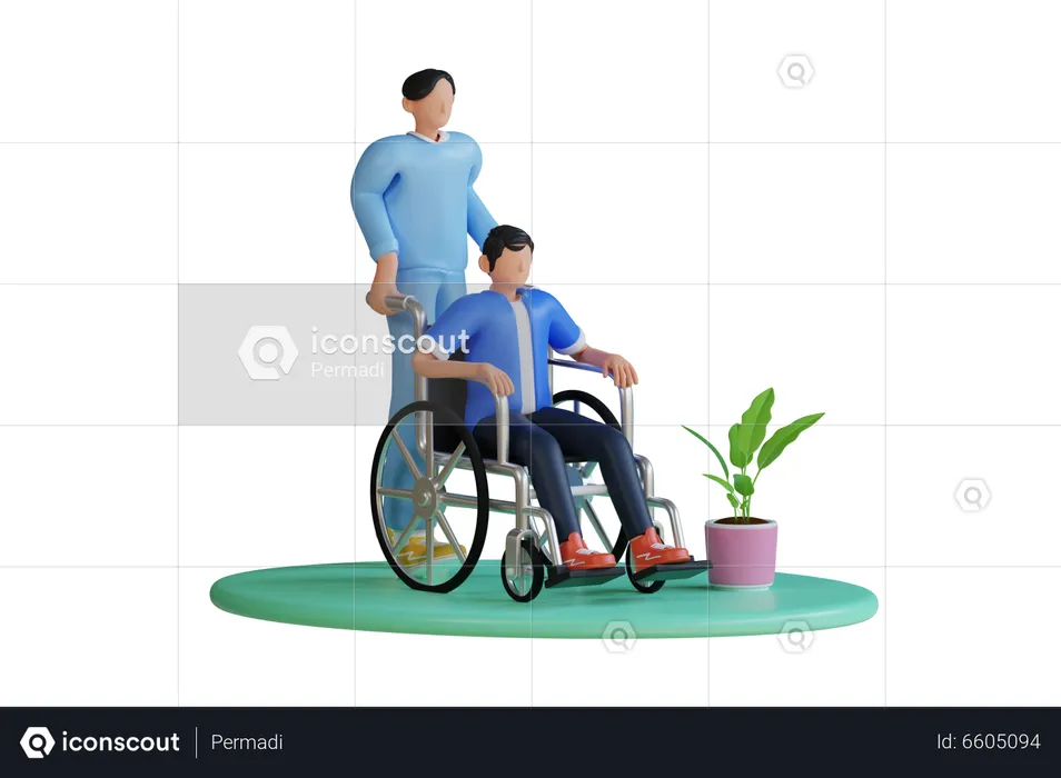 Nurse Helping handicapped man  3D Illustration