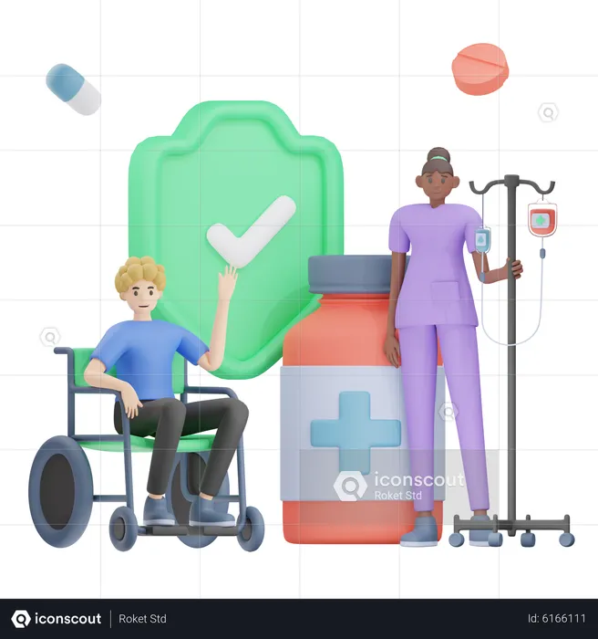 Nurse Helping Patient  3D Illustration