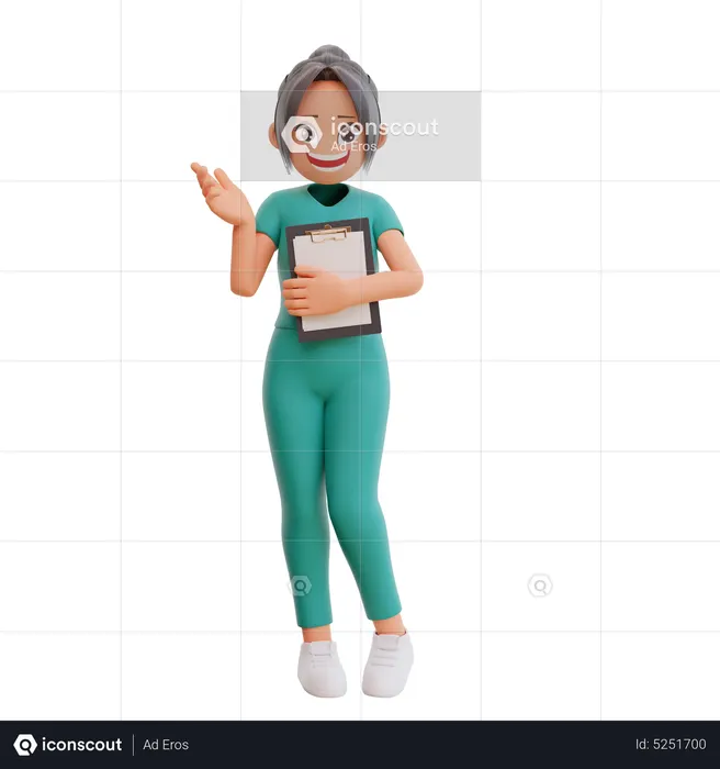 Nurse Holding Medical Report  3D Illustration