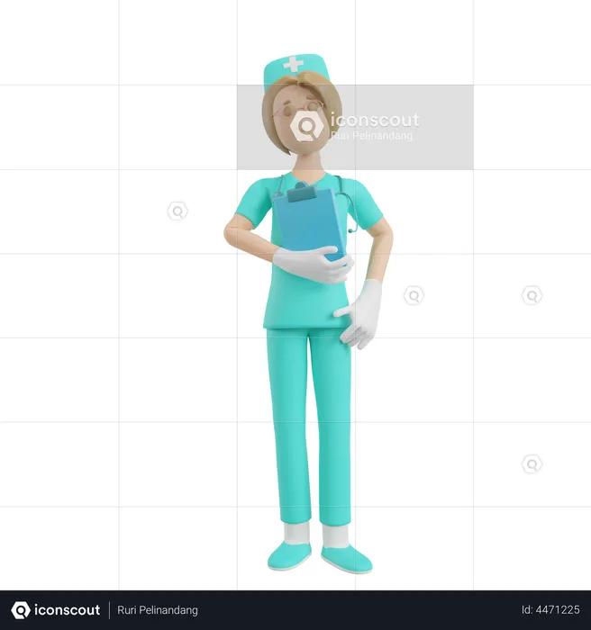 Nurse Holding medical report  3D Illustration