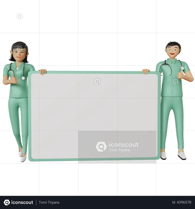 Nurse holding placard board  3D Illustration