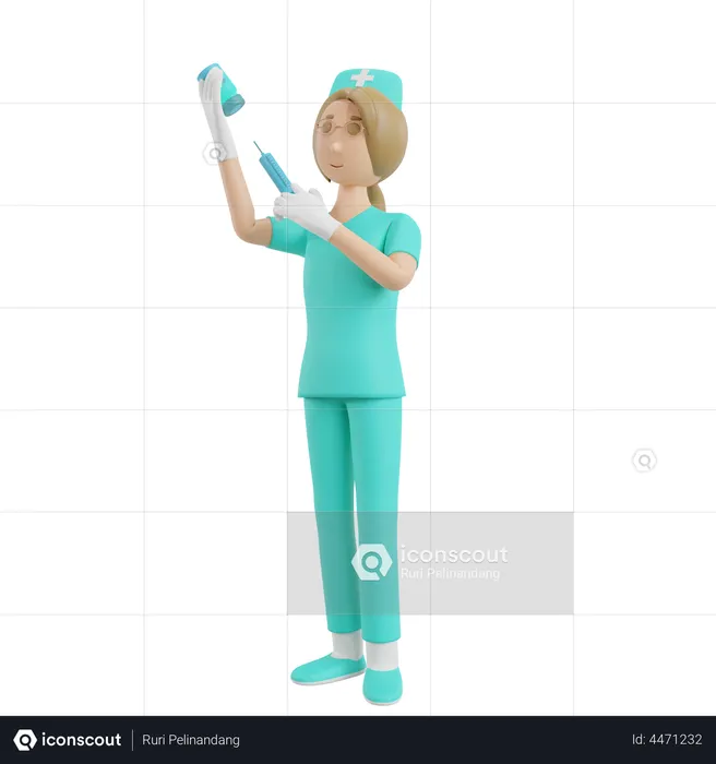 Nurse holding vaccine and injection  3D Illustration
