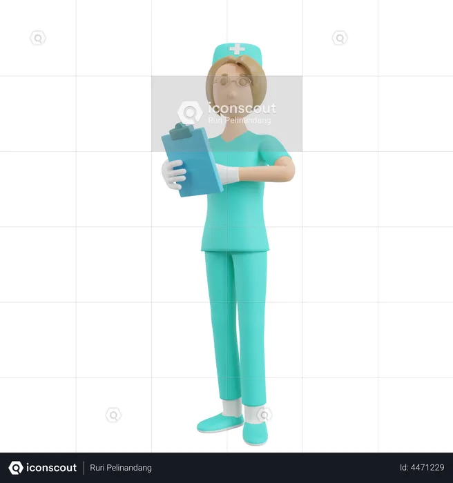 Nurse Looking at medical report  3D Illustration