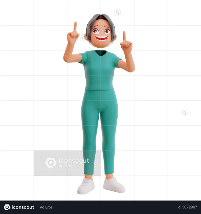 Nurse Pointing Up  3D Illustration