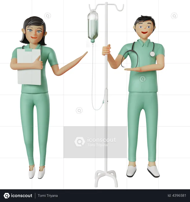 Nurse showing infusion bottle  3D Illustration