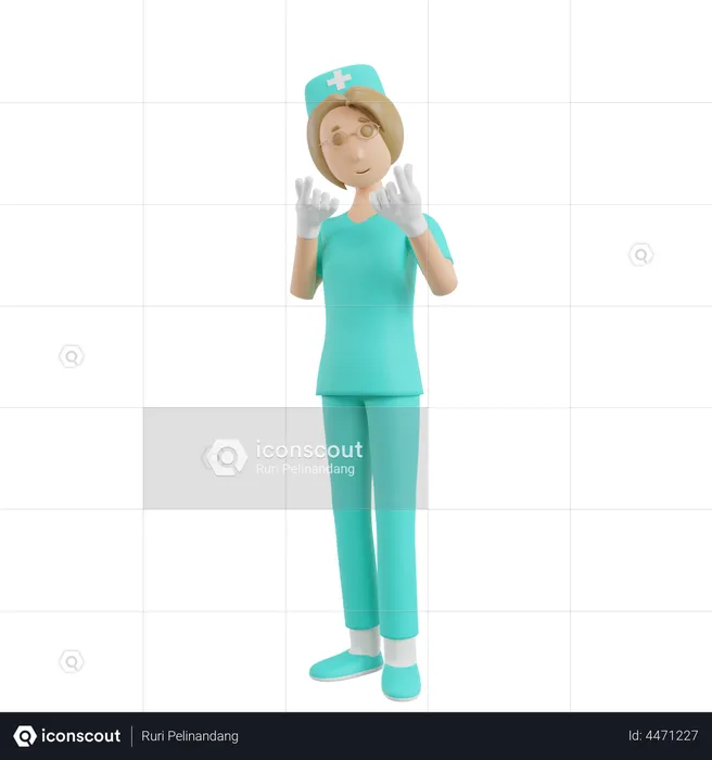 Nurse Showing Korean Love Gesture  3D Illustration