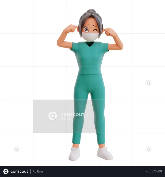 Nurse Showing Power  3D Illustration