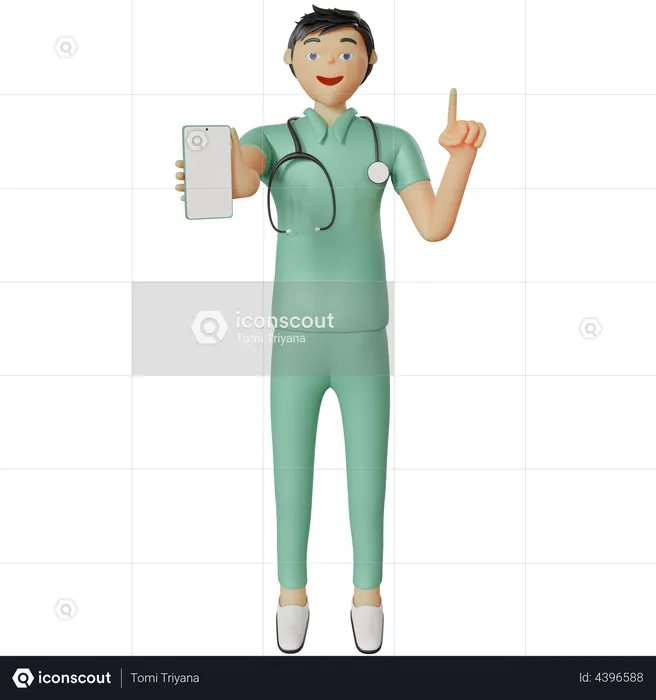 Nurse showing smartphone placard screen  3D Illustration