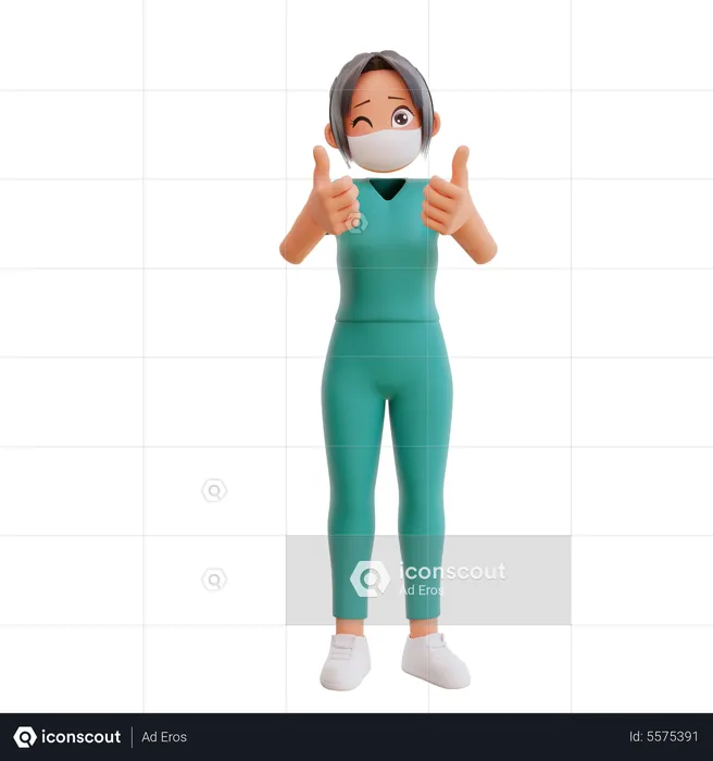 Nurse Showing Thumbs Up  3D Illustration
