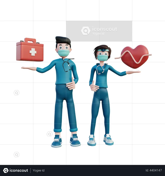 Nurse with Doctor in emergency  3D Illustration