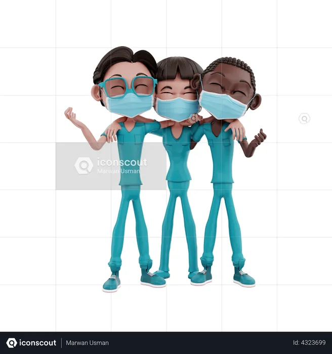 Nurses standing together  3D Illustration