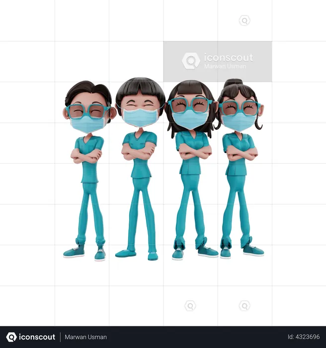 Nurses with face mask  3D Illustration