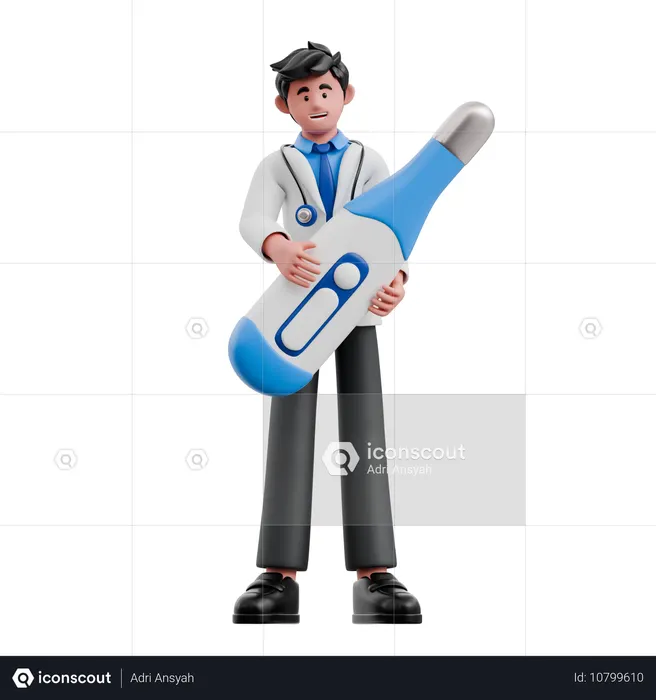 O médico trouxe um termômetro  3D Icon