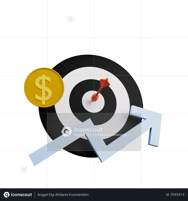 Objetivo con moneda y gráfico.  3D Illustration