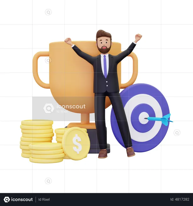 Objetivo empresarial con trofeo.  3D Illustration