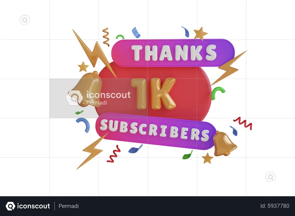 Obrigado 1K inscritos  3D Icon
