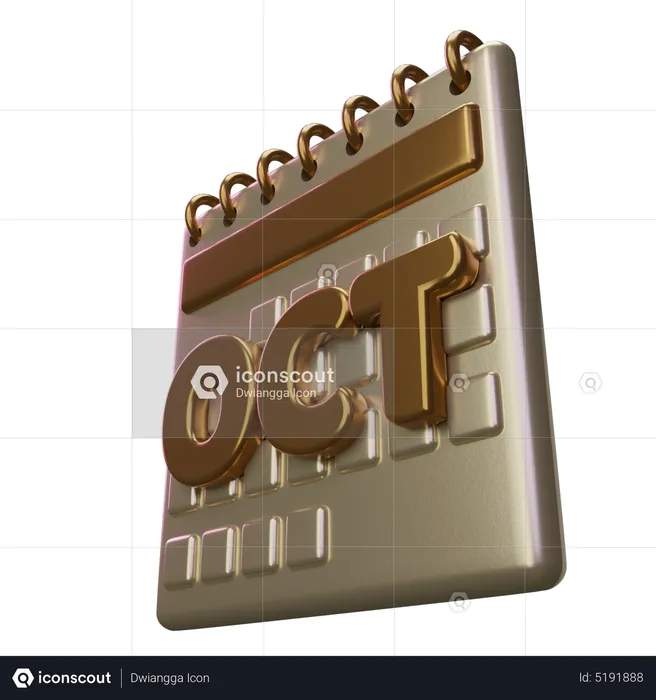 October Month Calendar  3D Icon