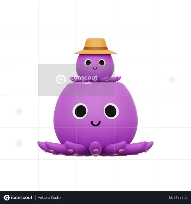 Octopus Family  3D Icon