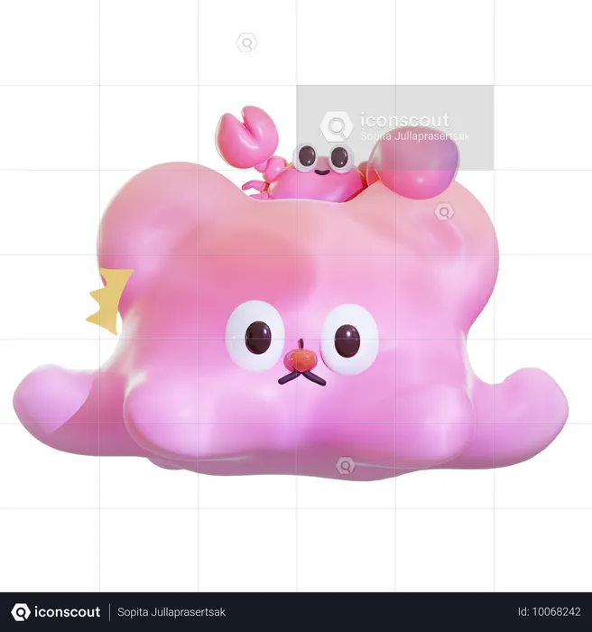 Octopus Pinched By Crab  3D Icon