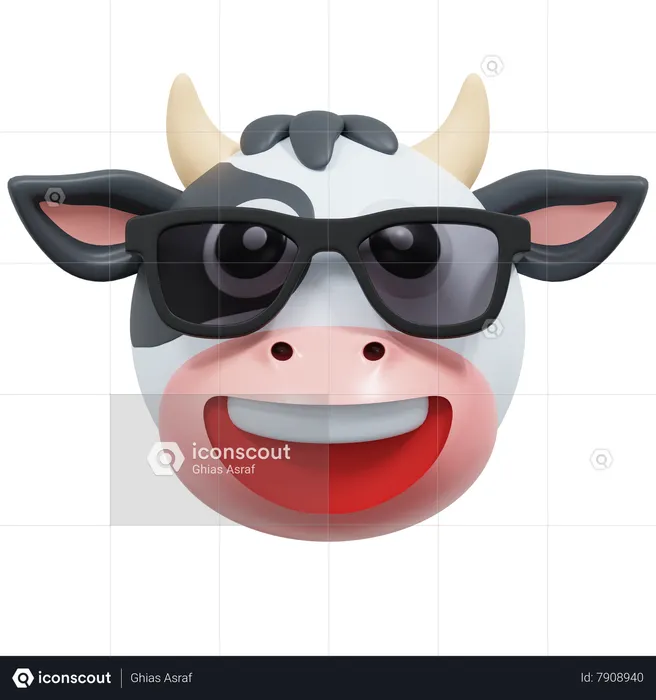 Vaca usa óculos pretos Emoji 3D Icon