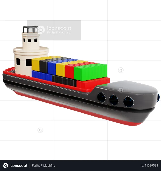 Of Container Ship With Cargo  3D Icon