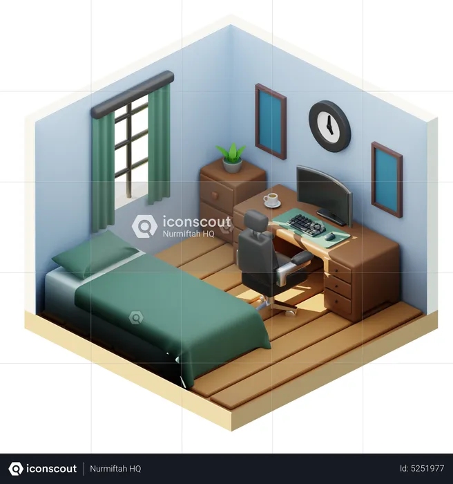 Office And Bed Room  3D Icon