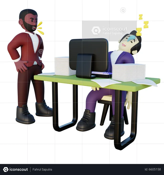 Office Employee Sleeping on His Desk  3D Illustration
