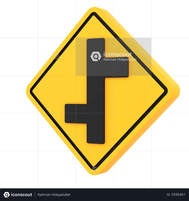 Offset Road Junction Left and Right Sign  3D Icon