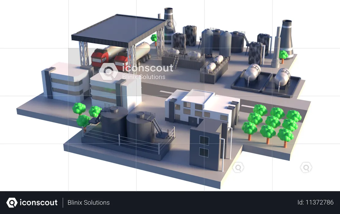 Oil Refinery Industry 3D Model  3D Icon