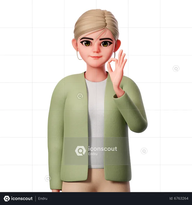 Zeigt OK-Geste mit der rechten Hand  3D Illustration