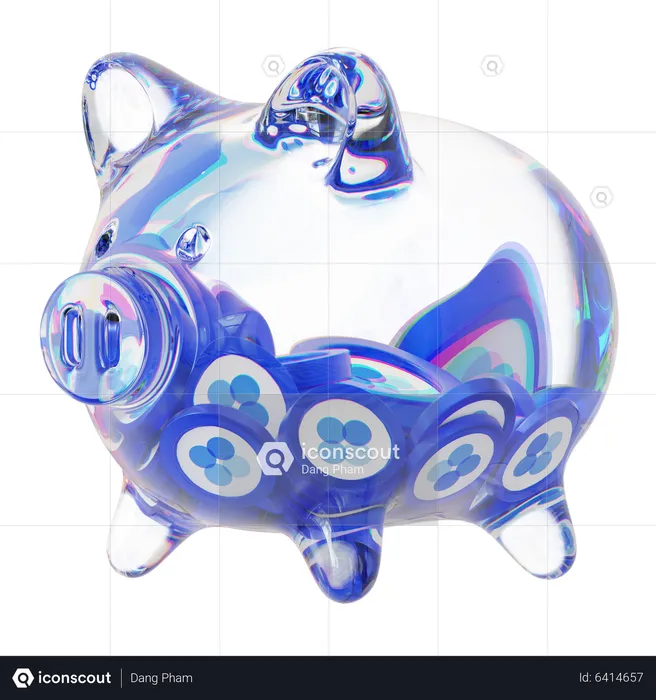 Okb Clear Glass Piggy Bank With Decreasing Piles Of Crypto Coins  3D Icon
