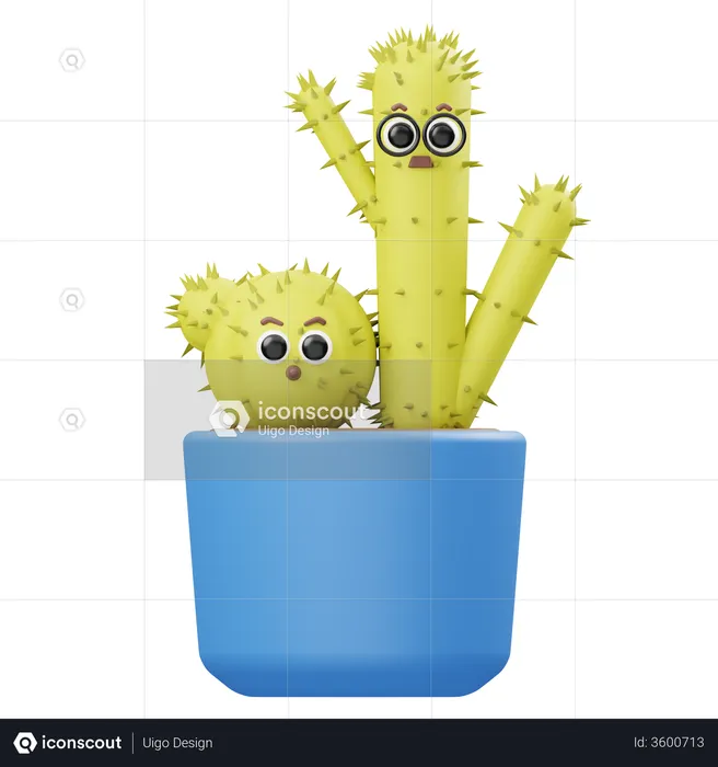 Old And Young Cactus  3D Illustration